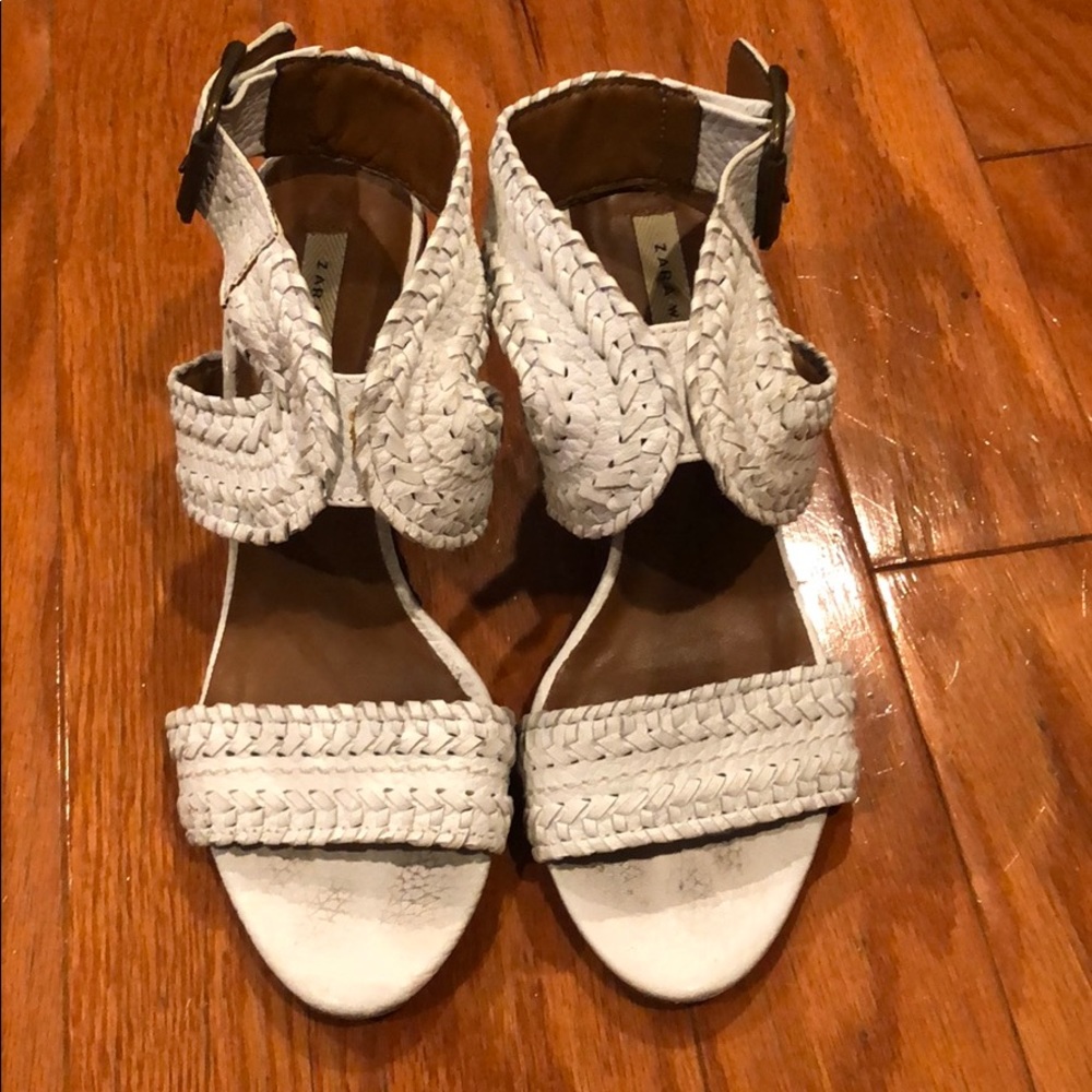 Zara White Leather Sandals Shoes 37
